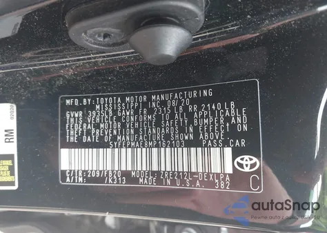 2021 Toyota Corolla Le z USA, uszkodzony, nr VIN 5YFEPMAE8MP162103